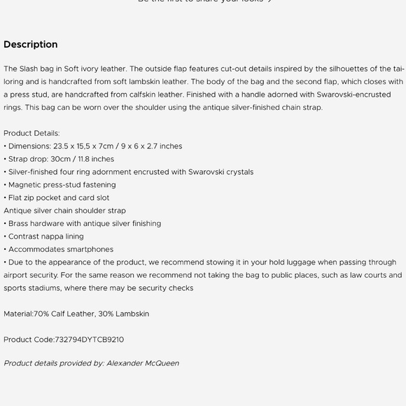 Alexander McQueen Ivory White Slash Stud-Detailing Shoulder Bag Satchel … - Picture 10 of 16